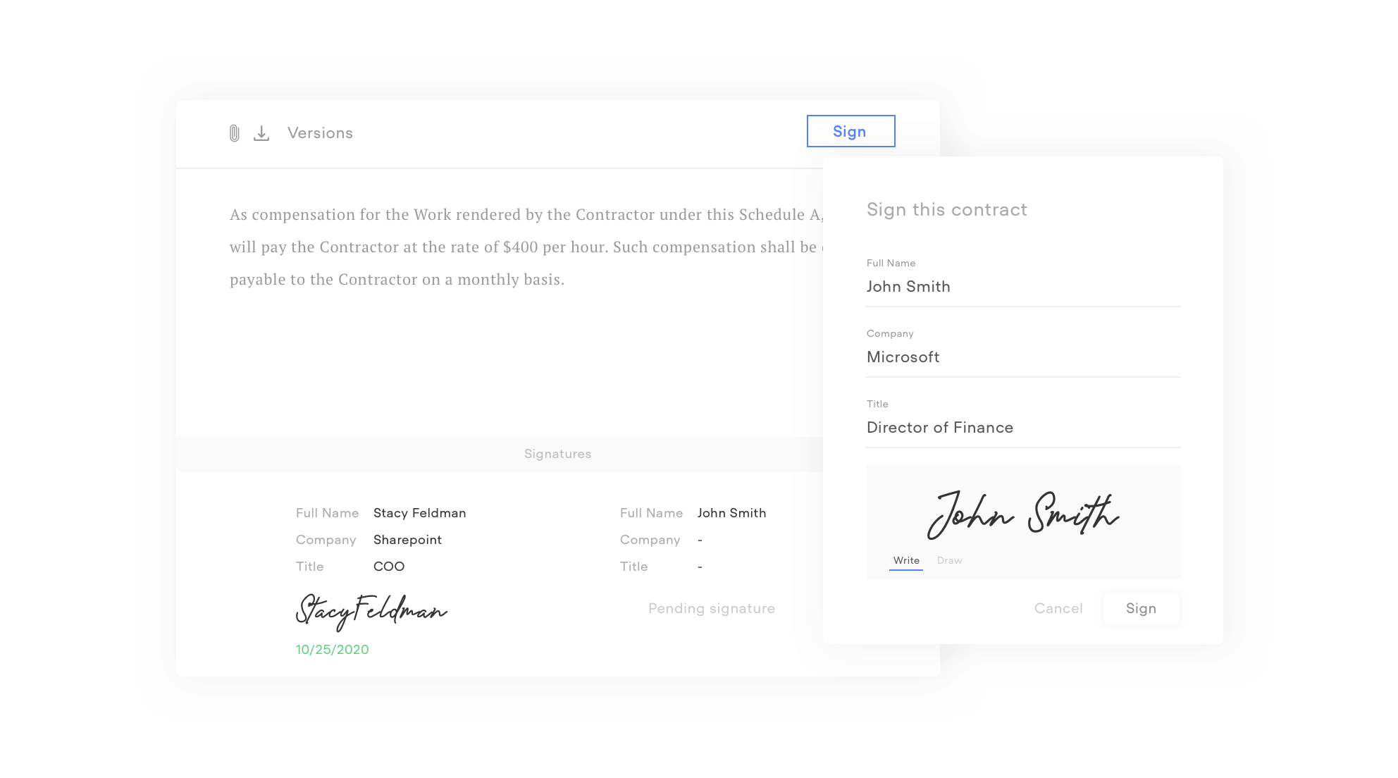 Free e-signature solution example from ConcordNow.com