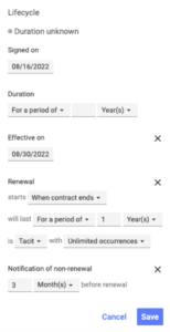 Accurate deadline reminders require correct contract data. So when your team creates or imports contracts in Concord, make sure they always fill out the lifecycle details. 