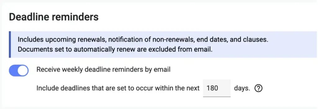 How to automate contract deadline reminders: Concords Deadline Reminders notification setting