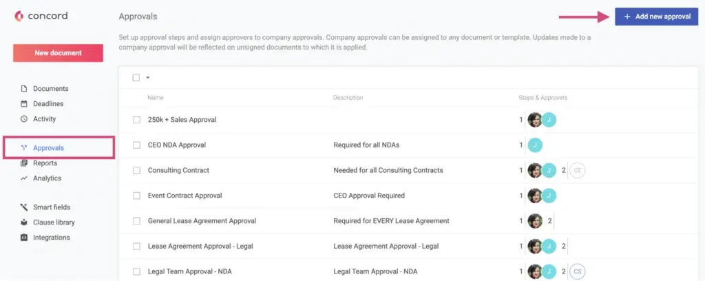 Set up custom approval processes in Concord