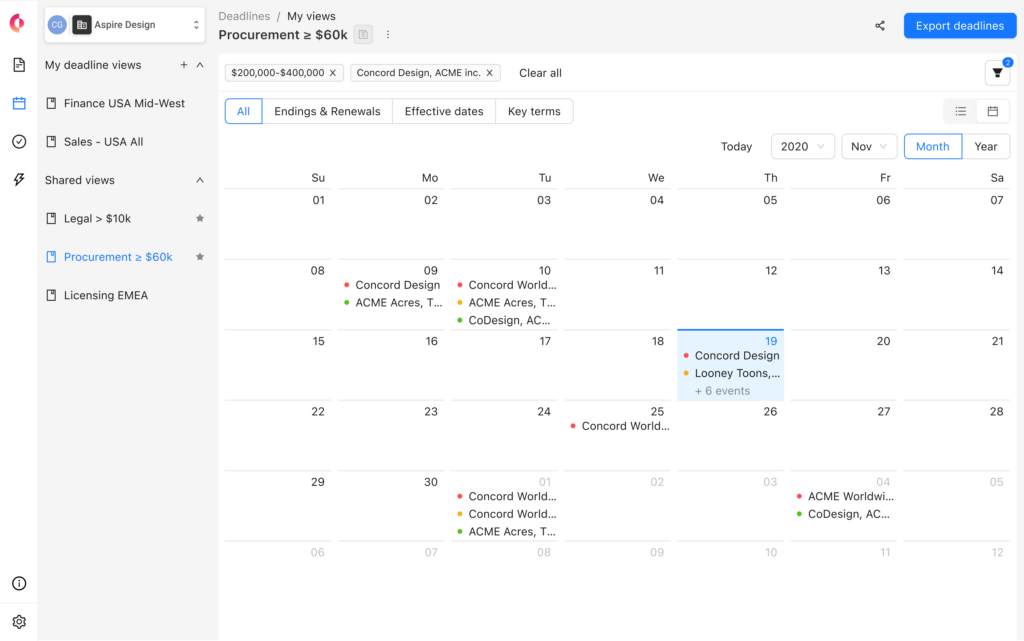 Concord has a calendar view for deadlines